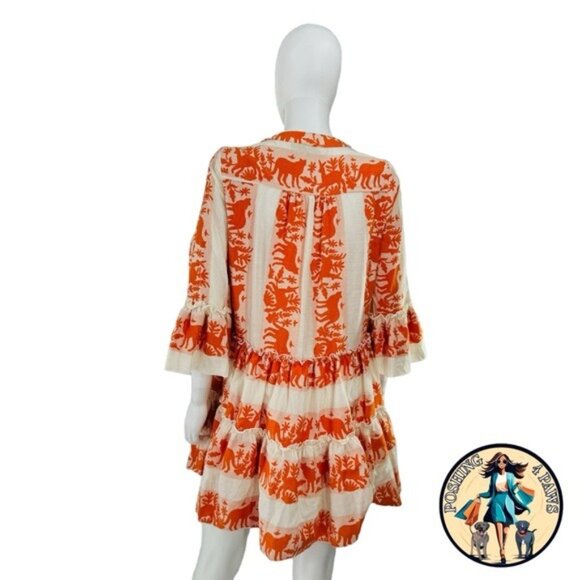 Tuckernuck NEW Kasia Ecru Clio Ruffle Mini Dress in Orange and Ivory Size XS - Picture 5 of 10